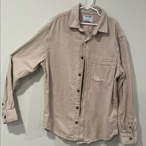 Old Navy Men Boys Long-Sleeve Beige Button-Up Shirt